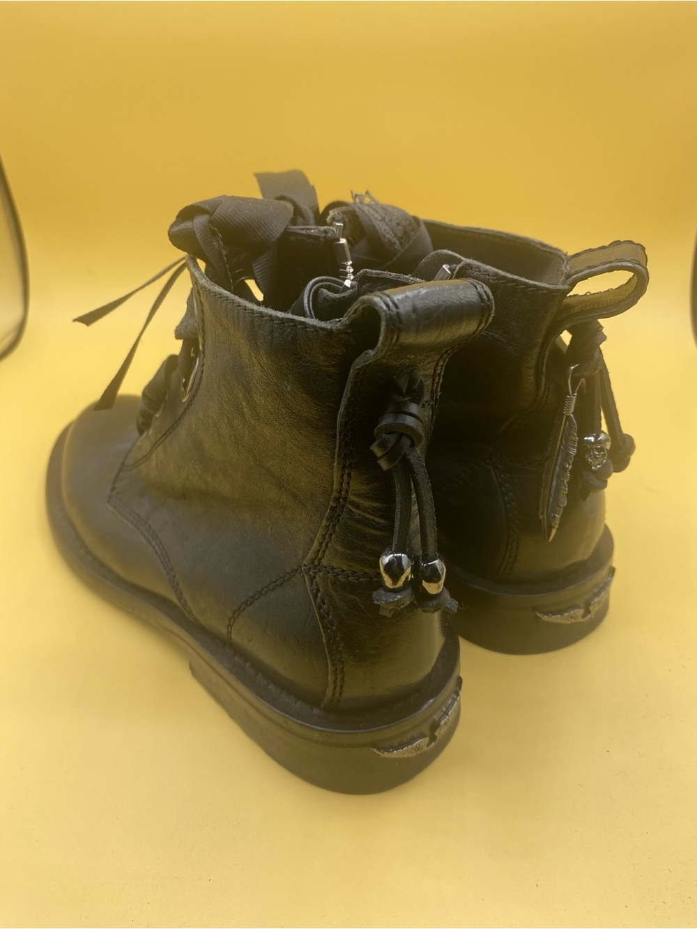 Zadig & Voltaire Black Leather Lace-Up Ankle Boots - Picture 3 of 4